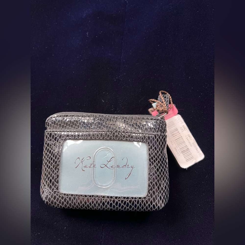 NWT Kate Landry Black Reptile-look Patent Leather Trifold Women's Wallet Top Zip